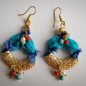 Blue And Gold Dangle Earring with Beads